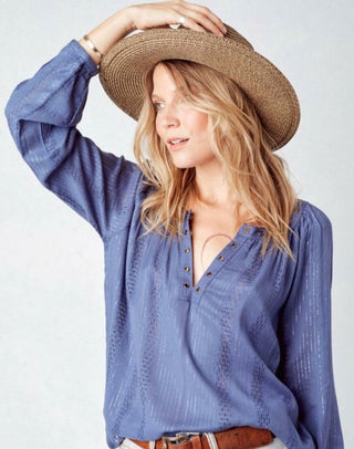 Nevada blue lurex striped top by Lovestitch - bohemian metallic long sleeve shirt
