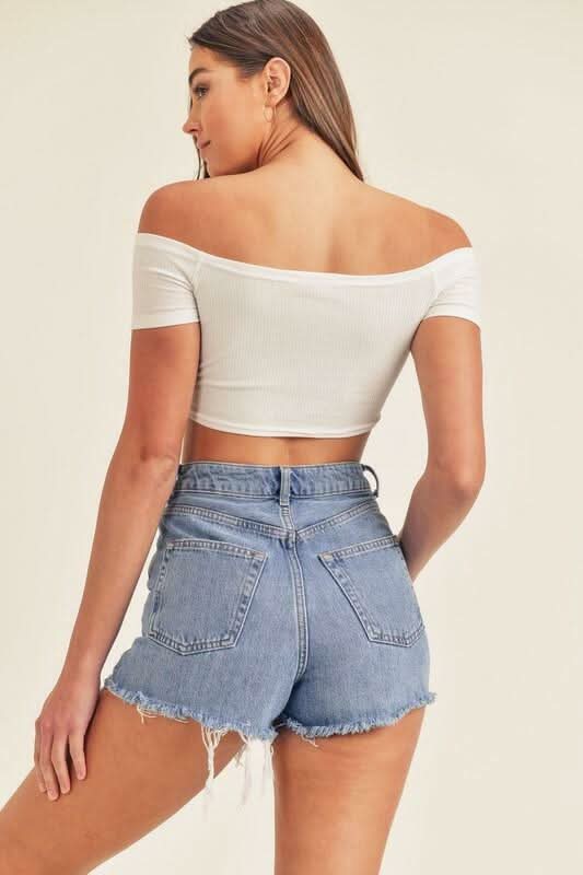 Bailey White Drawstring Off-the-Shoulder Crop Top -  BohoPink