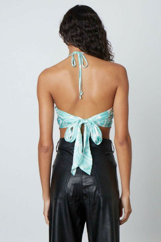 Backless jade blue heart print bandana top