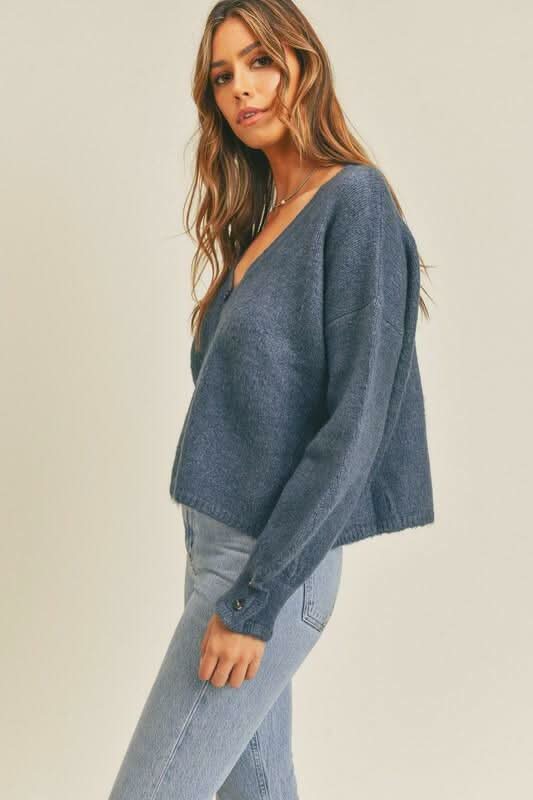 Cozy Feels Blue Puff Sleeve Cardigan -  BohoPink