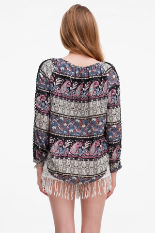 Find A Way Black Paisley Peasant Blouse - Back View