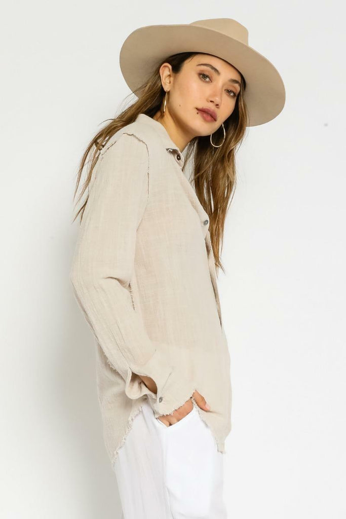 Pebble Stone Long Sleeve Button-Up Top 