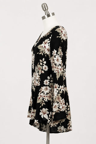 Revelation Black Floral Long Sleeve Romper - Side View