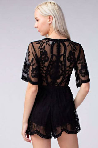 Endless Lace Black Deep V Romper -  Back View