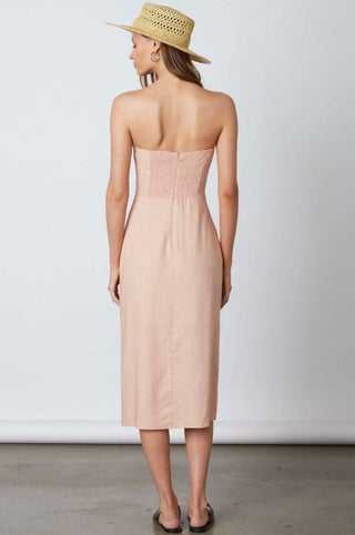 Blush pink midi dress with smocked back