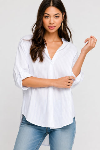 Ocean Breeze White and Blue Striped Top - Outfit View