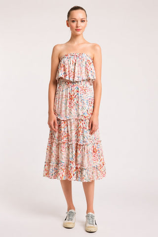 Faye Boho Print Strapless Tiered Midi Dress - Front View