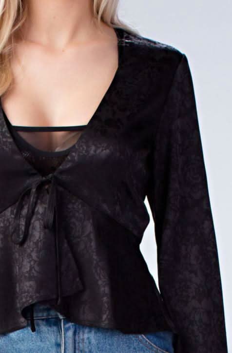 Black Satin Peplum Top