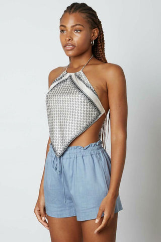 Slate blue beach vacation shorts side view