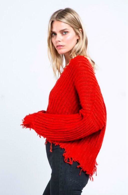 Red Frayed Sweater