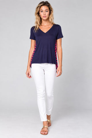 Honey Punch Navy Chevron Print High Low Tee - Outfit View