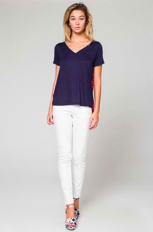 Honey Punch Navy Chevron Print High Low Tee - Front View