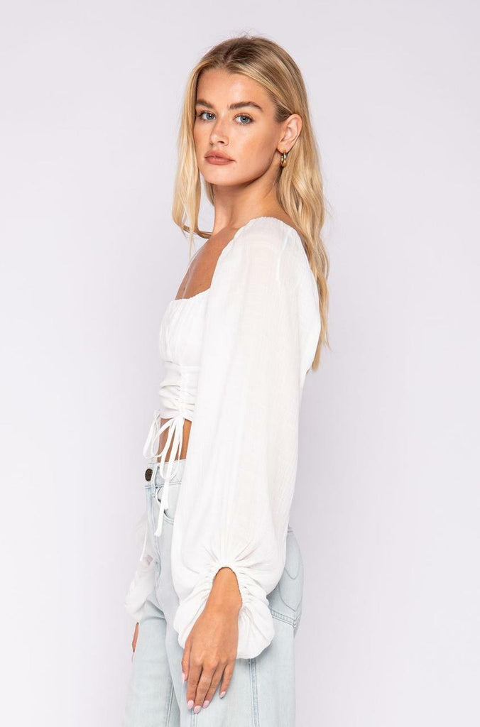 Je T'aime White Bubble Sleeve Crop Top -  BohoPink