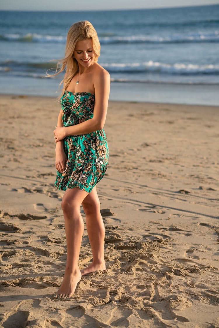 Saint-Tropez Jade Green Floral Print Strapless Dress - strapless mini dress