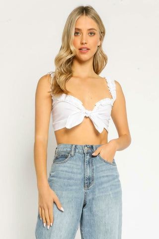 White Ruffle Front-Tie Crop Top