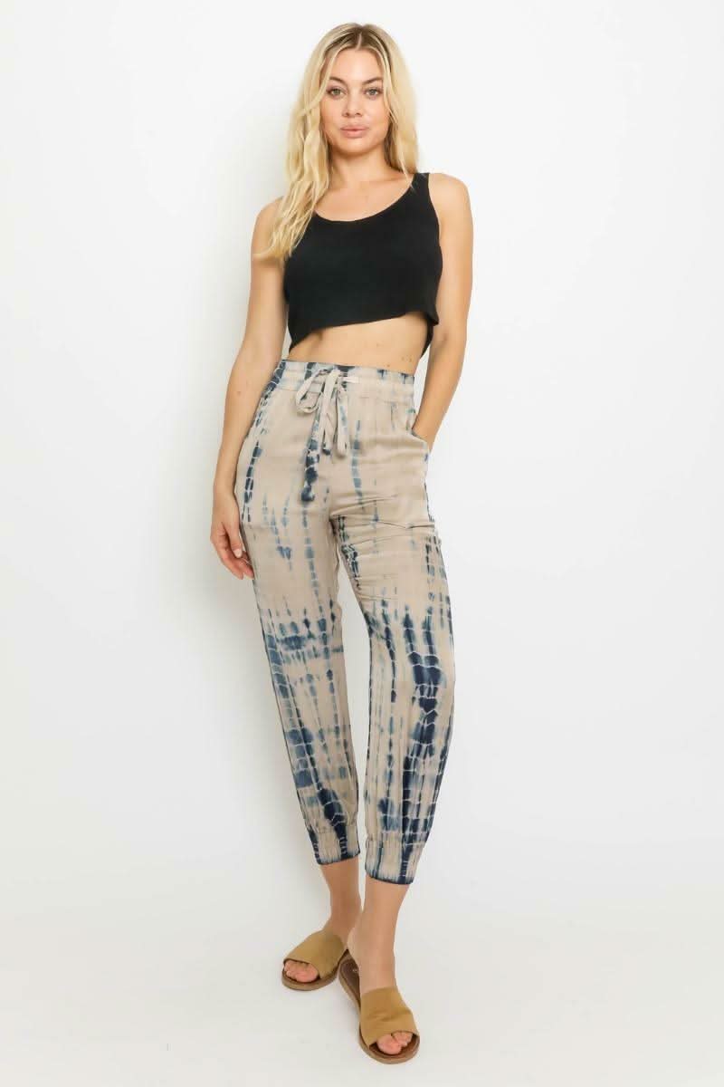 Good Vibes Nude and Navy Blue Tie-Dye Jogger Pants -  BohoPink