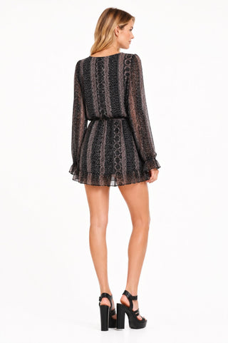 Spice Navy Print Surplice Bell Sleeve Romper - Back View