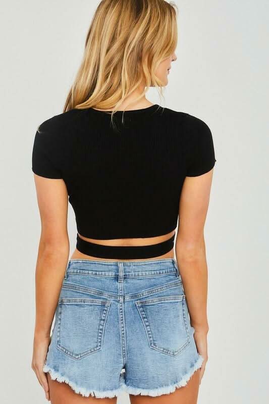 Amy Black Center Ring Knit Crop Top -  BohoPink