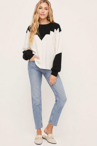 Black and White Colorblock Sweater Women - Front View