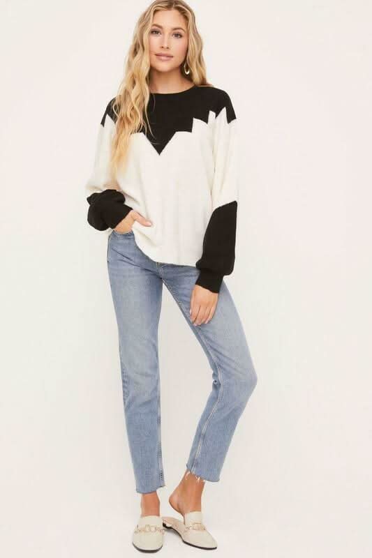 Black and White Colorblock Sweater Women