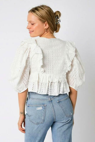 Take Me With You White Eyelet Puff Sleeve Top - Back View