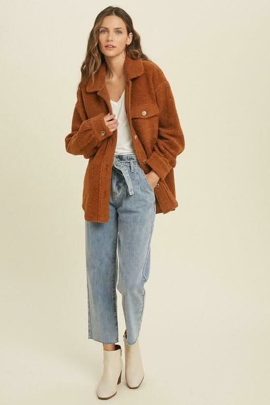 Hang With Me Gucci Brown Teddy Shacket -  BohoPink