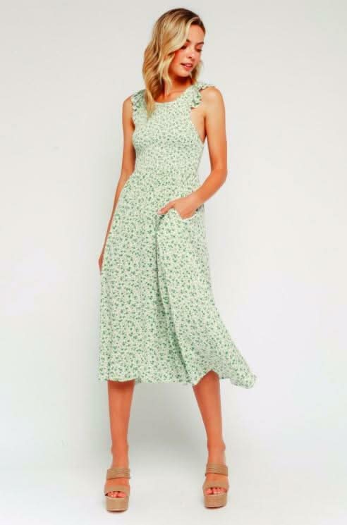 Iris Green Floral Print Smocked Culotte Jumpsuit -  BohoPink