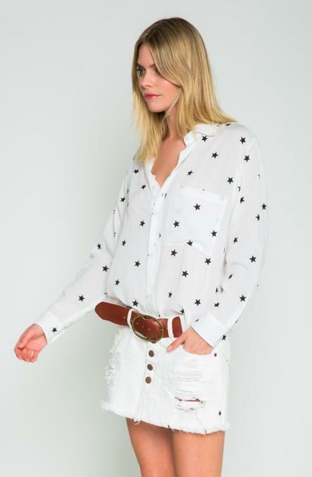 White Star Print Long Sleeve Shirt