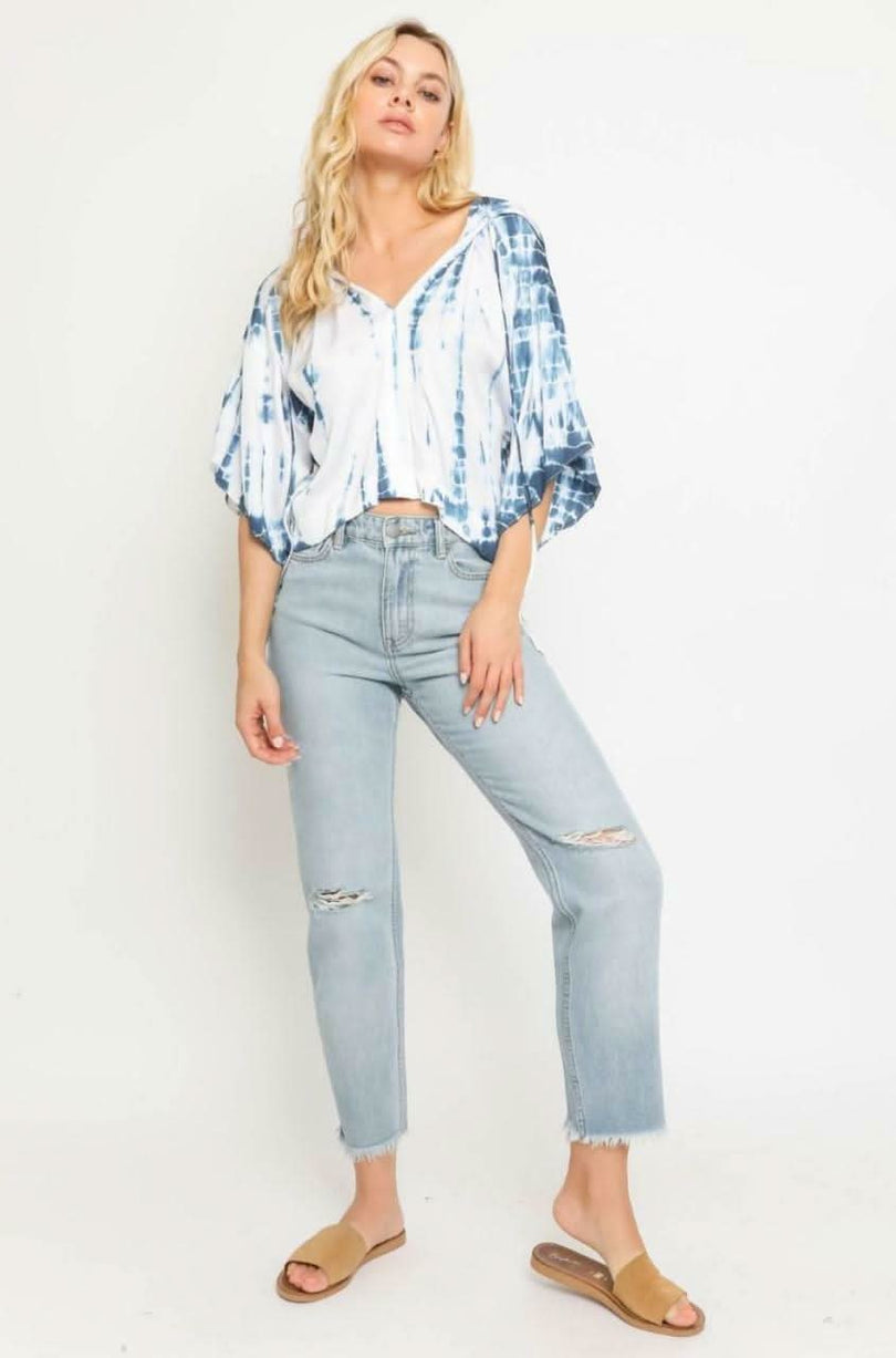 Baja Boho Blue and White Tie-Dye Hooded Top -  BohoPink