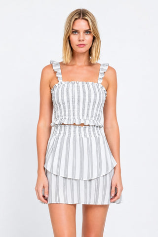 Gina White Striped Two-Piece Dress - Front View
