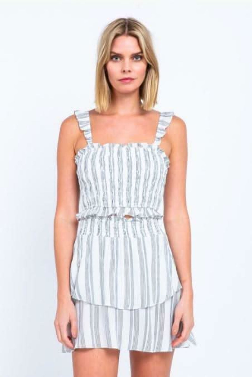 Black and white striped two-piece dress set