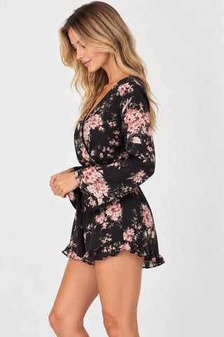 Creve Coeur Navy Bell Sleeve Floral Romper - Side View