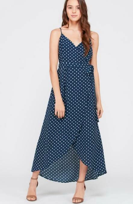 Navy Blue Polka Dot Backless Maxi Dress | Boho Pink Navy Blue Polka Dot Backless Maxi Dress | Boho Pink