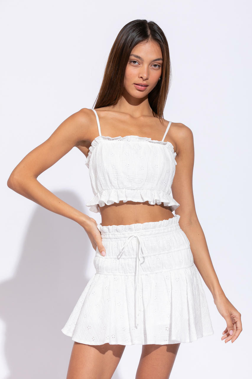 kan opfattes Saml op fiber White Eyelet Dress Set - Crop Top and Mini Skirt Dress Set | Boho Pink