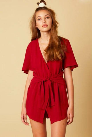 Short Sleeve Romper - Burgundy
