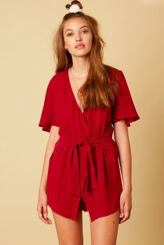 Short Sleeve Romper - Burgundy