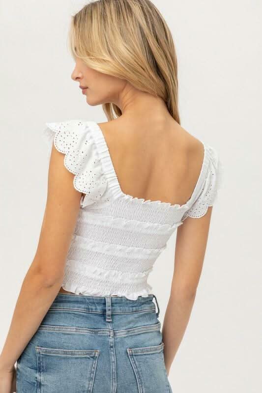 White Eyelet Lace Crop Top