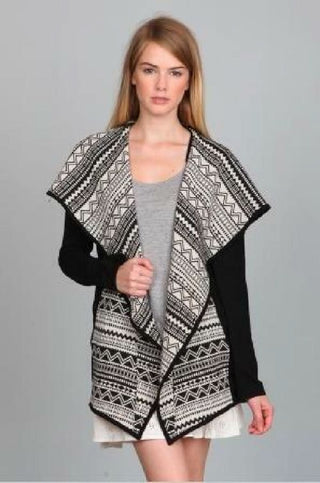 En Créme Black and White Aztec Jacket - Front View