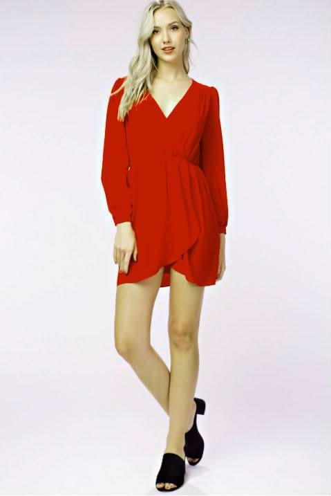  Red Long Sleeve Mini Dresses