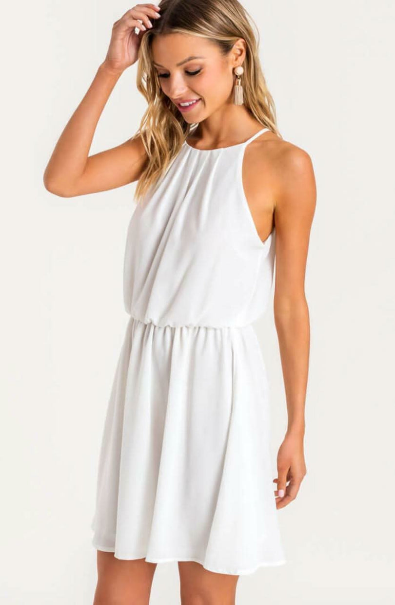 White Blouson Skater Dress 