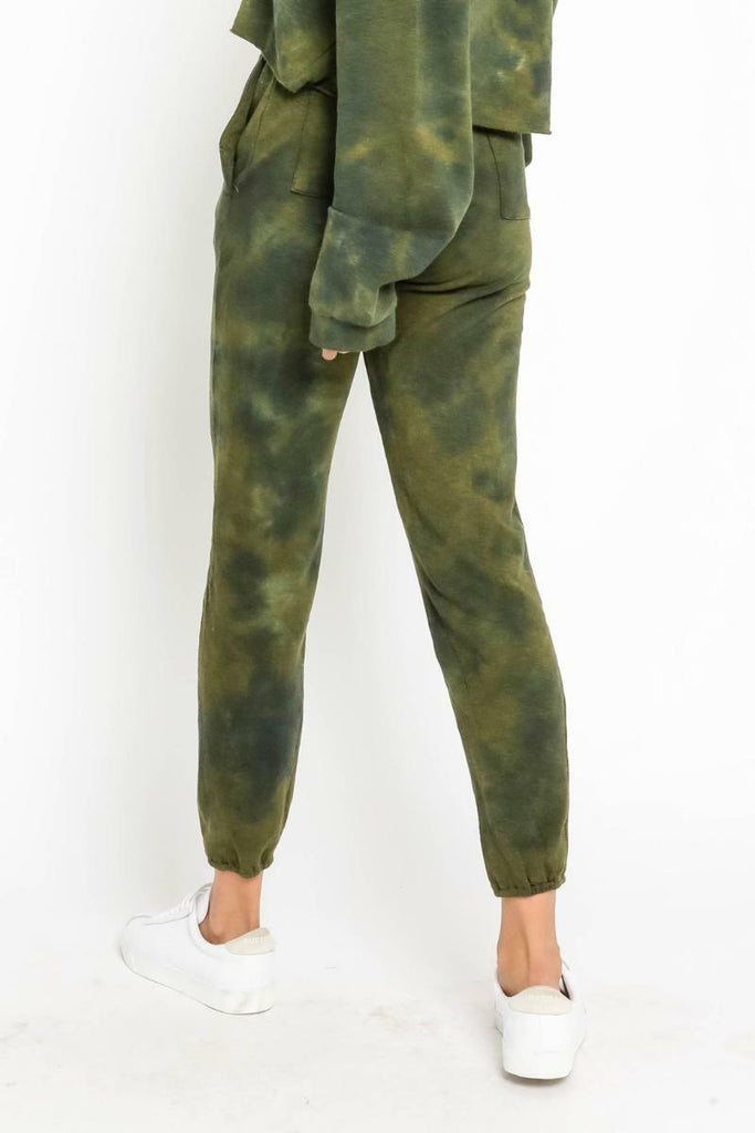 Just Go With It Olive Tie-Dye Drawstring Joggers -  BohoPink