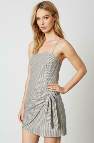 Striped cami mini dress with overlap hem side view