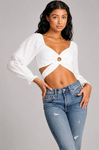 Lush Lauren White Center Ring Crop Top - Front View