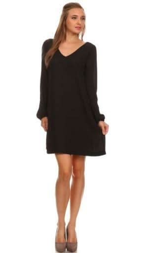 Shift Dresses - You Never Know Black Long Sleeve Cold-Shoulder Shift Dress - Outfit View