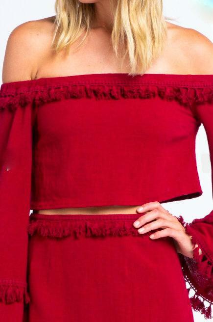 Beth Red Off-the-Shoulder Two Piece Dress -  BohoPink