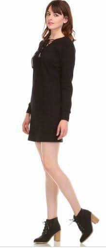 Good Vibes Black Lace Up Dress -  BohoPink