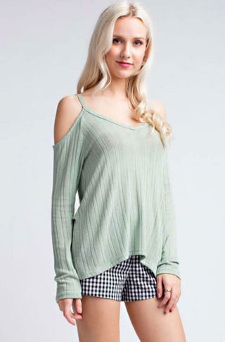 Side view of the So Perfect Sage Long Sleeve Top