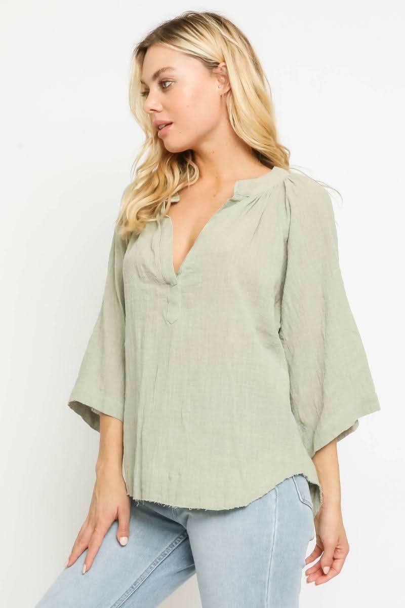 Green Three-Quarter-Sleeve Top -  BohoPink