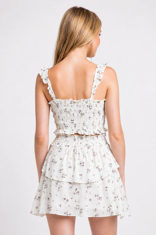 Gina White Floral Print Two-Piece Dress - 
Back View