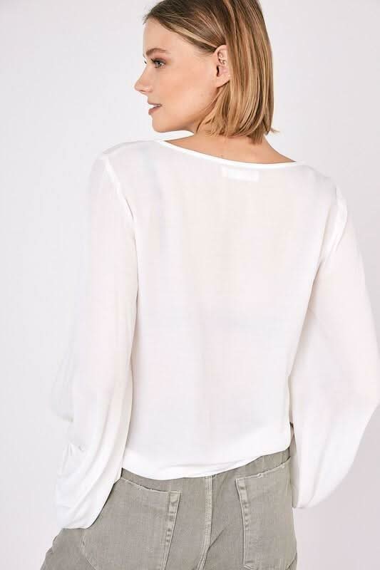 Don't Turn Back White Shirred Long Sleeve Top -  BohoPink